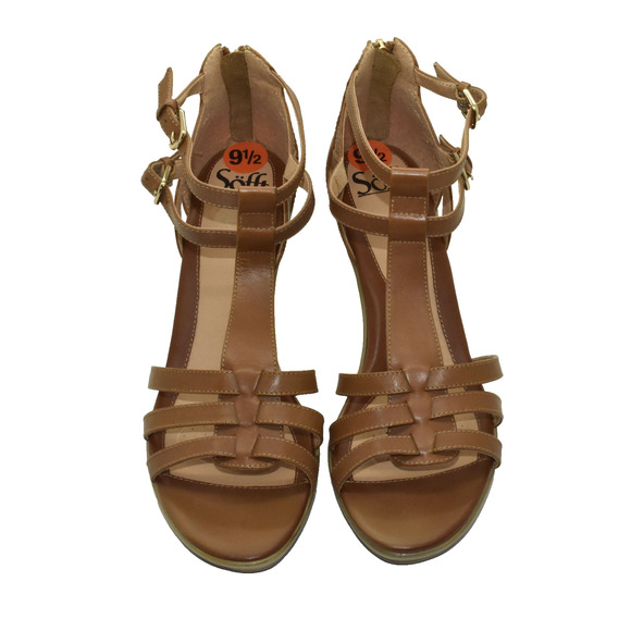 A6 Auth SOFFT Brown Leather Strappy Caged Open Toe Heels Sandals Size 9.5M - Picture 3 of 7